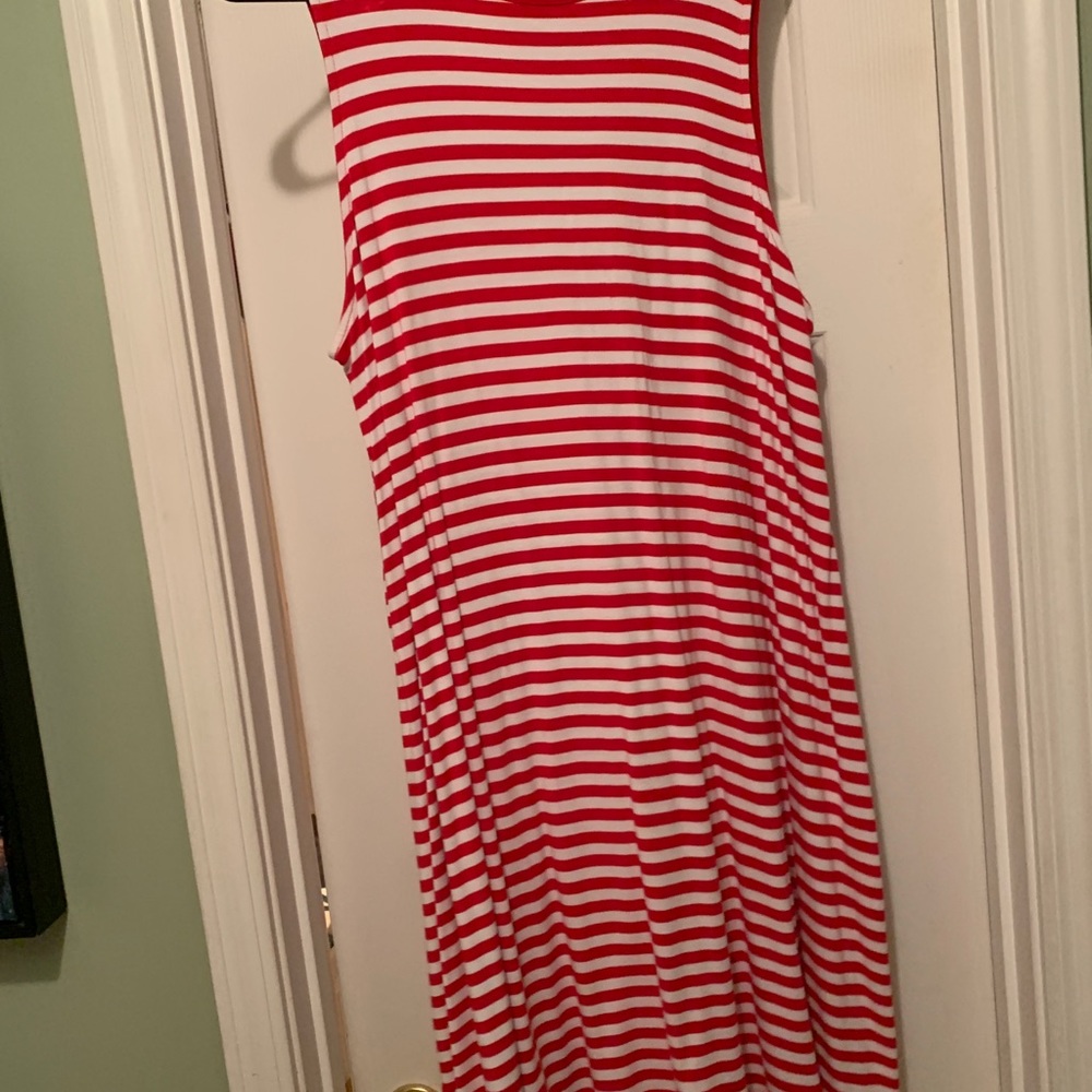 Red and white striped swing dress